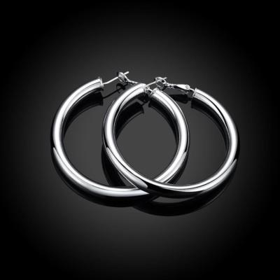 925 Sterling Silver Hoop Pierced Earrings 1.8" Inches L100