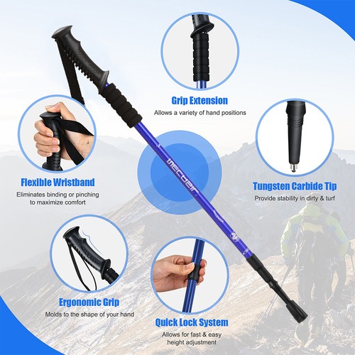 Trekking Poles Nordic Walking Hiking Stick Anti-shock Adjustable Alpenstock Pair