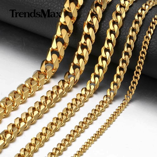 3/5/7/9/11mm Men Gold Plated Curb Cuban Link Chain Necklace Bracelet Xmas 16-30"