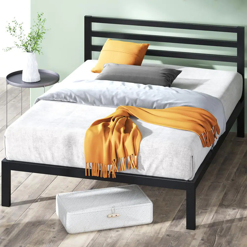 Platform Bed Frame Twin Metal With Headboard Sturdy Thick Black