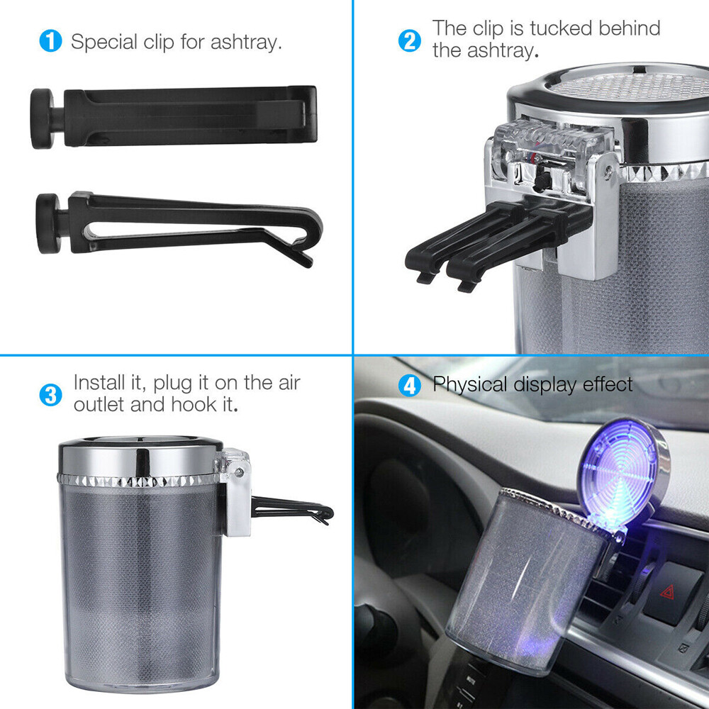 Car LED Light Up Ashtray Smokeless Ash Cigarette Cylinder Holder Cup Colorful