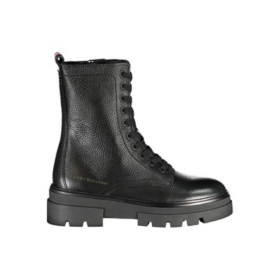 Pre-owned Tommy Hilfiger Elegant Black Laced Boots With Side Zip