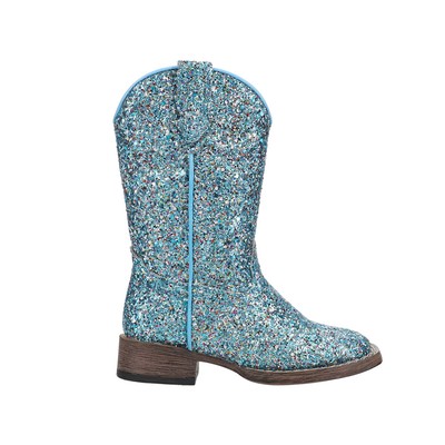 Ковбойские ботинки Roper Glitter Galore с квадратным носком для маленьких девочек, синие повседневные ботинки 09-018-1