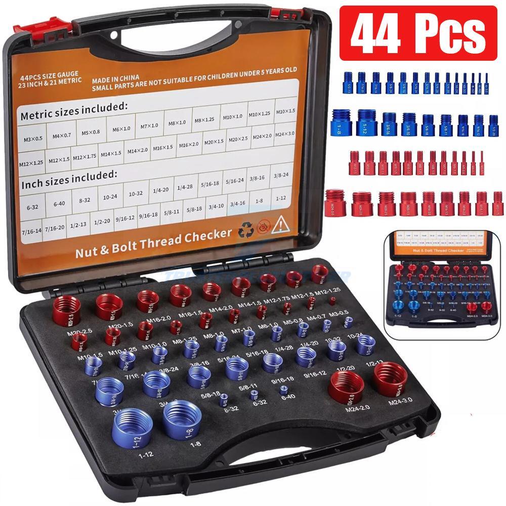 44PCS Inch & Metric Set Nut & Bolt Thread Checker Identifier Thread Gauges Box
