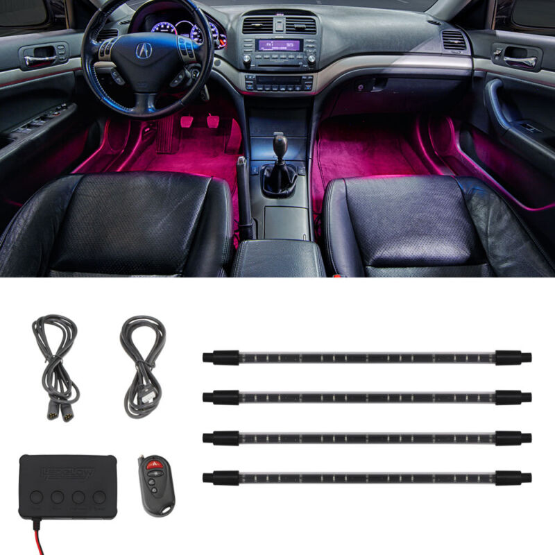 Ledglow 4pc Pink Neon Led Expandable Interior Footwell Underdash Lighting Kit