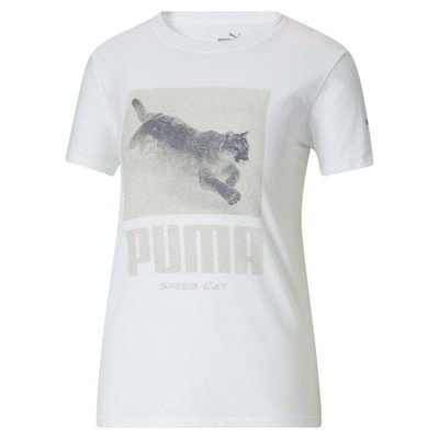 

Женские белые повседневные топы Puma Speed Cat Box с круглым вырезом и короткими рукавами 67662, Белый