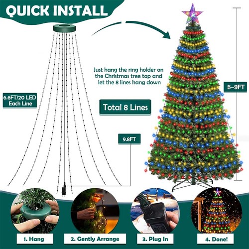 Christmas Tree Waterfall Lights 160LED RGB Color Changing for Indoor Outdoor
