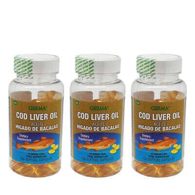 Germa Pure Norwegian Cod Liver Oil. Natural Supplement. 100 Capsules. Pack of 3