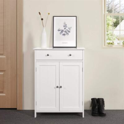 White Wooden Bathroom Floor Cabinet Storage Cupboard W/ Shelves for Home Kitchen