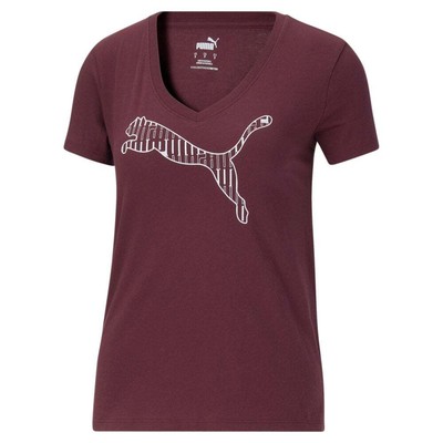 

Puma Striped Cat V Шея с коротким рукавом Футболка женская Размер  Повседневные топы 849079-89, Burgundy