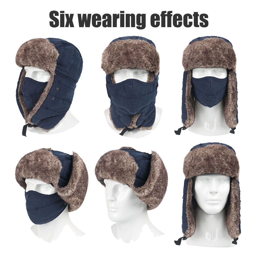 Winter Thermal Fur Lined Aviator Hat with Ear Flap Full Face Cover for Men Women