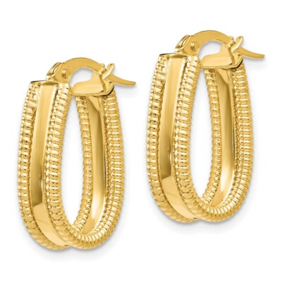 Pre-owned Superdealsforeverything Real 14kt Yellow Gold Polished Textured Oval Hoop Earrings