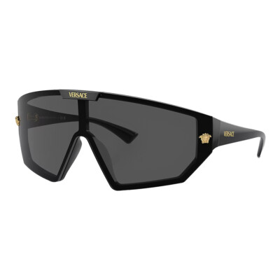 Pre-owned Versace Ve 4461 Gb1/87 Black Plastic Shield Sunglasses Grey Lens In Gray