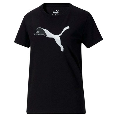 

Puma Cat Segment Logo Футболка с круглым вырезом и коротким рукавом Женские повседневные топы размера, Черный