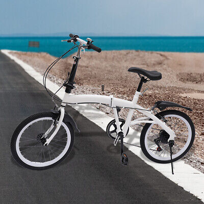 20inch Adult Folding Bike,6 Speed for Adults,Light Weight Carbon Steel White 44T