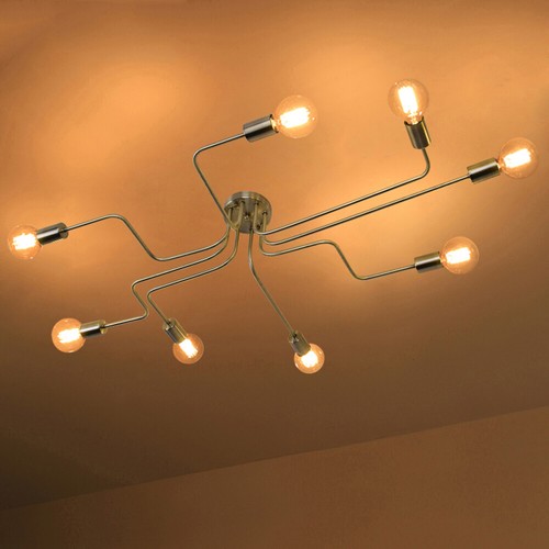 Details About Industrial Semi Flush Mount Light Wrought Iron 8 Light Ceiling Fixture Gold Lamp