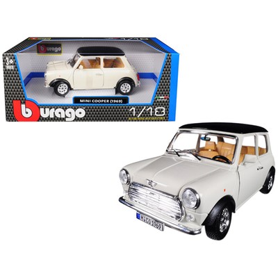 1969 Mini Cooper Beige with Black Top 1/18 Diecast Model Car by Bburago 12036BG
