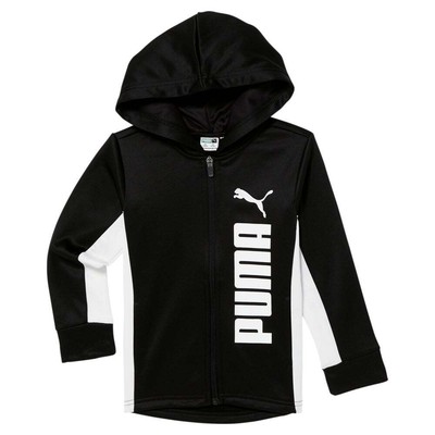 Puma Torn Pack Zip Up Hoodie Youth Girls Black Casual Athletic Outerwear 858259-