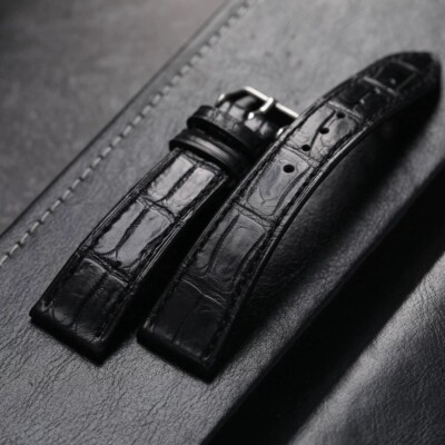 21mm Black Crocodile Flat Leather Watch Band Classic Crocodile Watch Strap Men