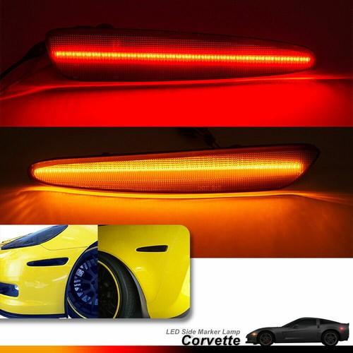 For 2005-13 Chevy Corvette C6 Smoked Front Rear Amber Red LED Side Marker Lights