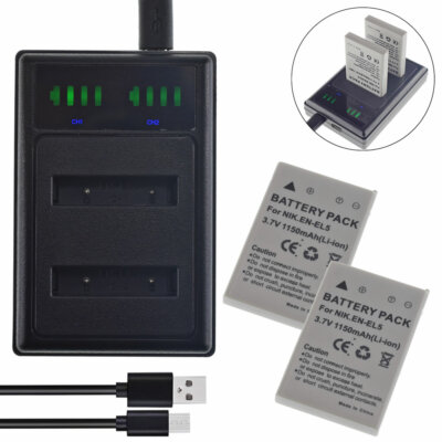 2XBattery +charger for Nikon EN-EL5 Coolpix P500 P100 7900 4200 5200 P5100 P6000
