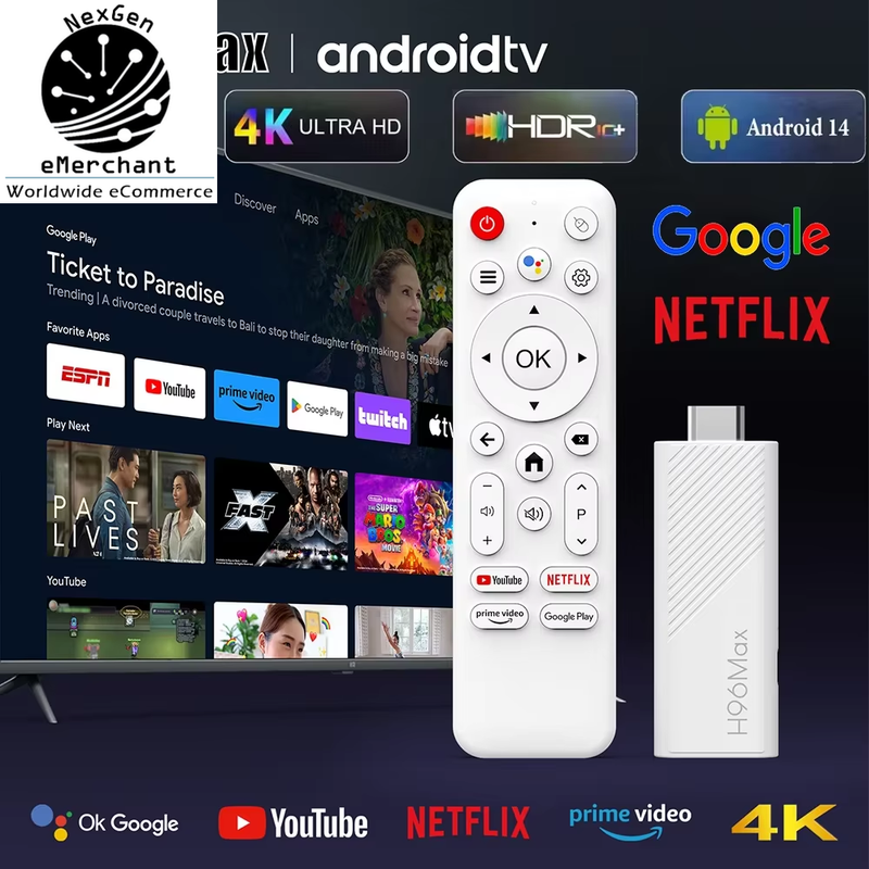 H96 MAX H313 Mini TV Stick – Android 14, 4K HD Streaming, WiFi 6 & Voice Control