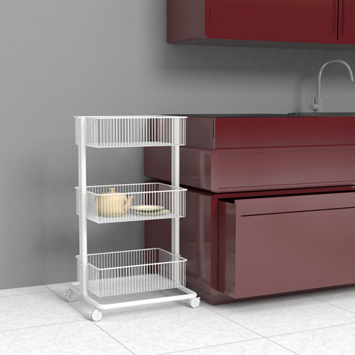 Greenjet 3 Tier Bedroom Storage Trolley Steel Rolling Utility Cart Metal Storage