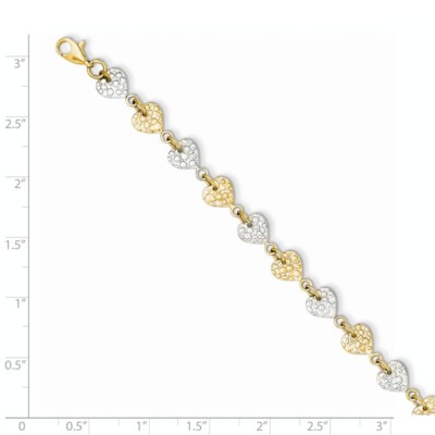 Pre-owned Superdealsforeverything Real 14kt Two-tone Hammered Hearts Chain Bracelet; 7 Inch; Lobster Clasp