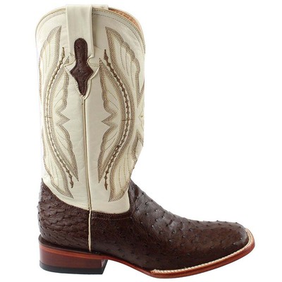 Ferrini Italia Full Quill Ostrich Square Toe Cowboy Mens Brown, White Casual Bo