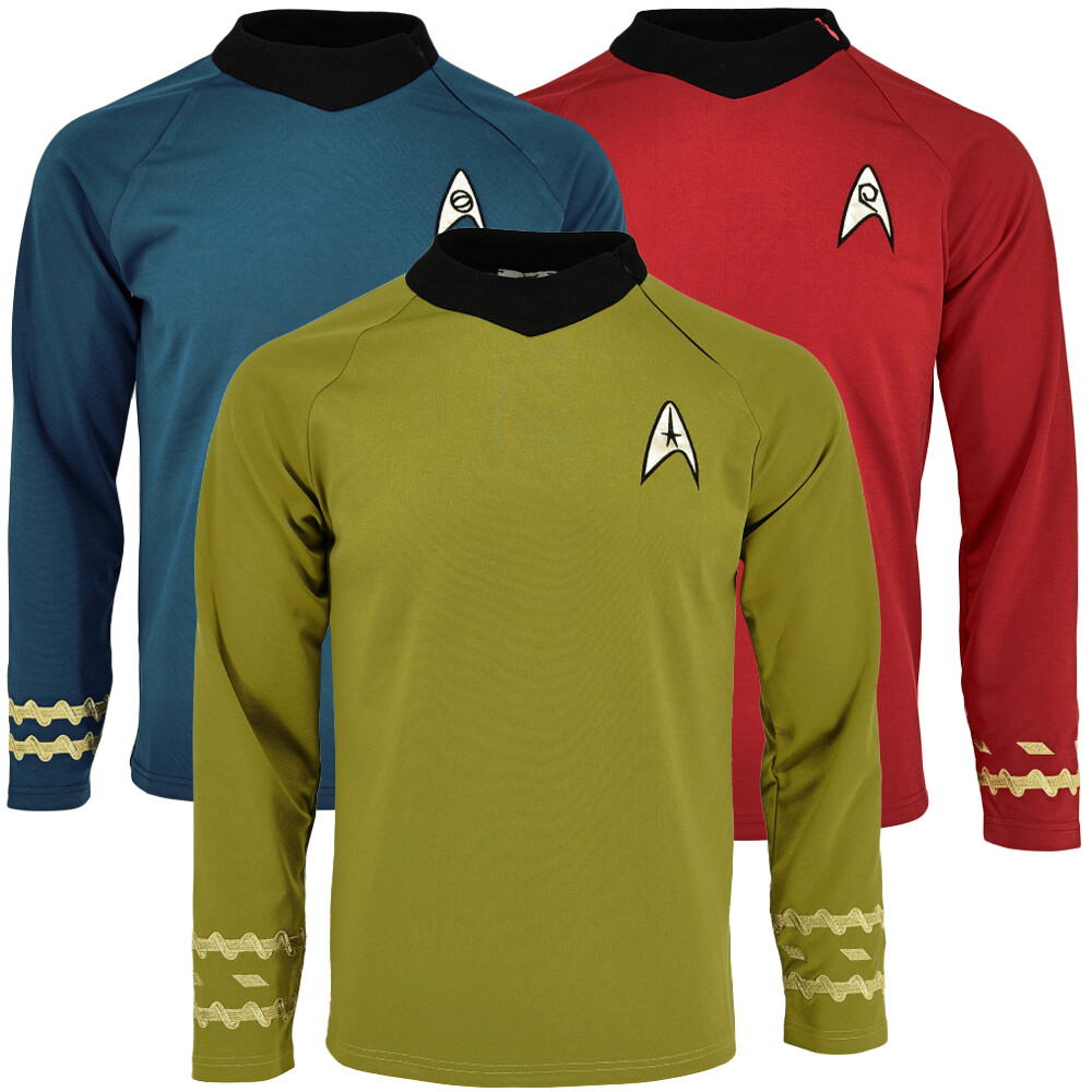 Cosplay TOS Captain Kirk Gold Shirts Spock Blue Costumes Red Starfleet Uniforms