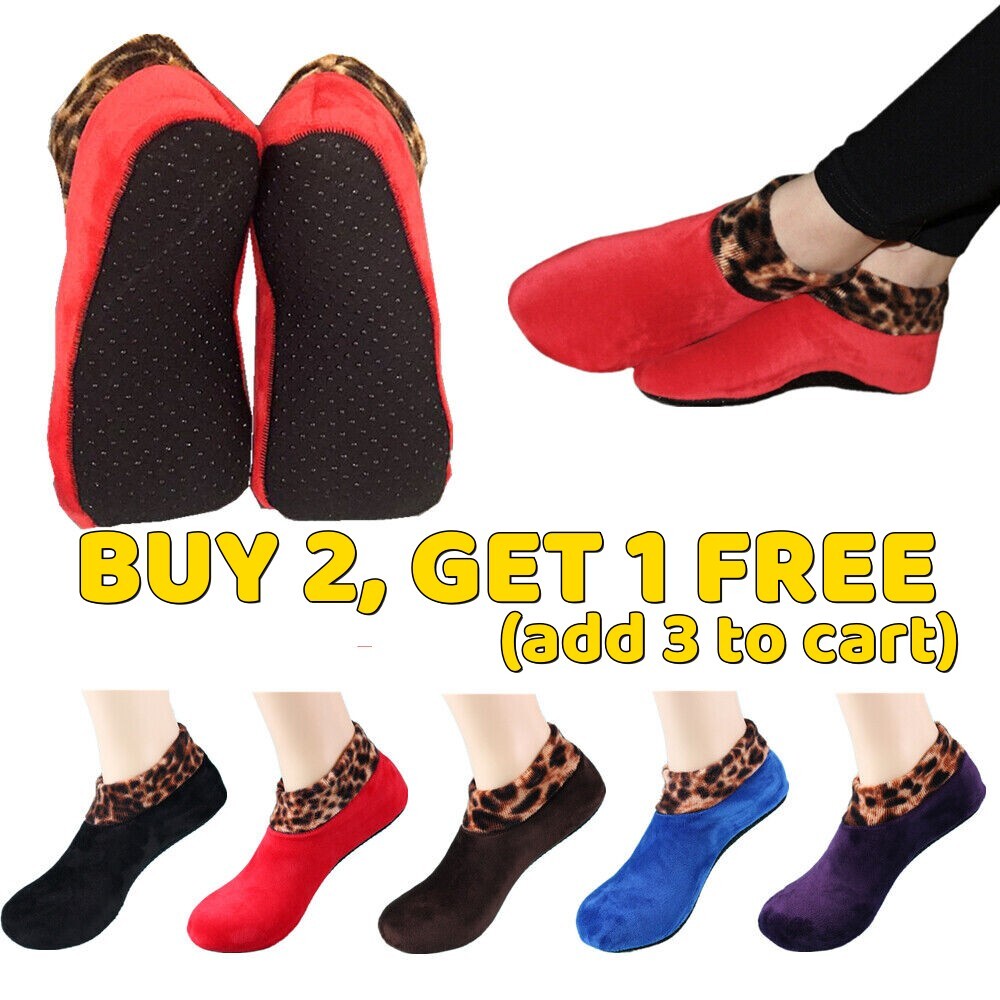 Women Warm Thicken Leopard Non Slip Home Indoor Floor Protect Winter Socks 5-8