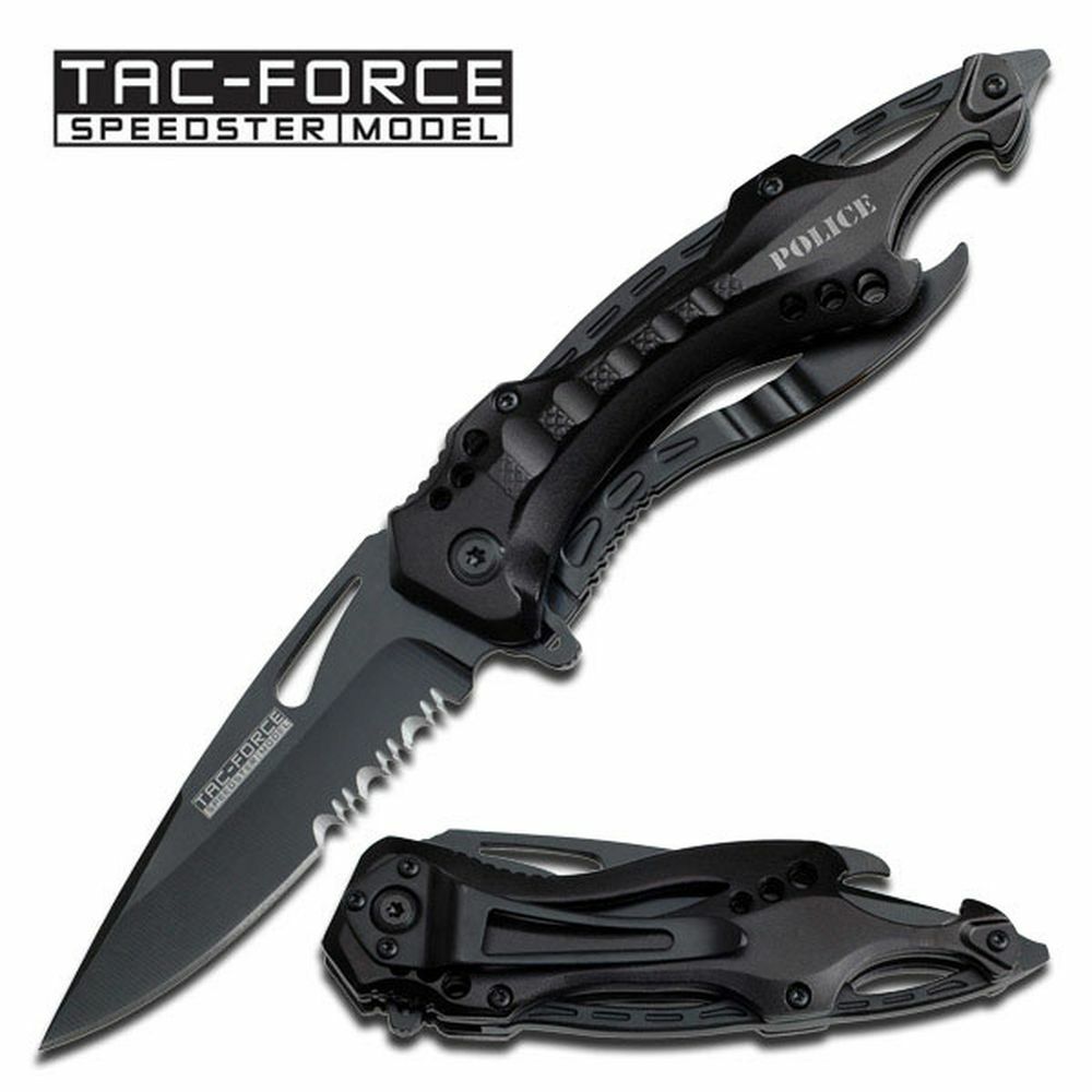 Tac-force Black Police Tactical Serrated Edc