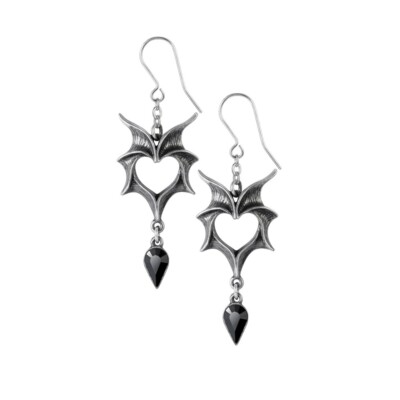 Alchemy Gothic Love Bats Earrings Heart Pewter Dangle Goth Punk Emo Alternative