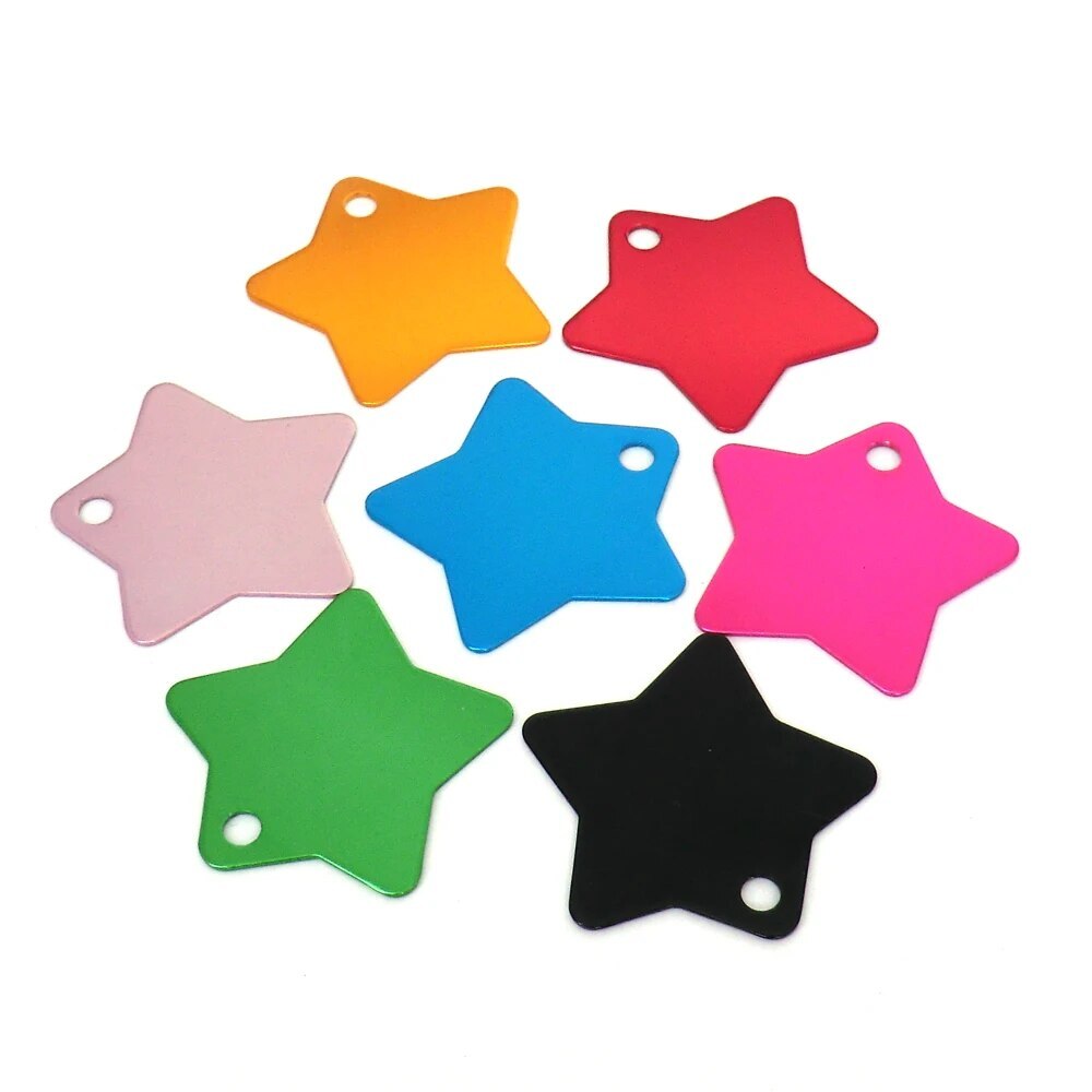 Personalized Anodized Star Aluminum Pet ID Tags Collars Custom For Dog Cat