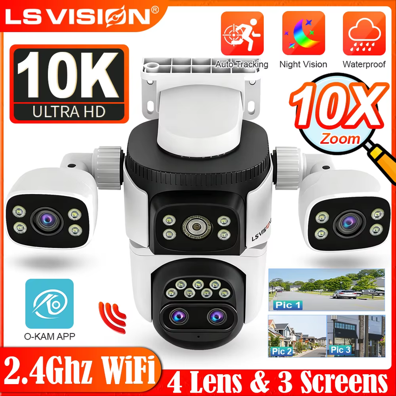 20MP 3 Screens WiFi Security Camera 10X Zoom Wireless Outdoor Surveillance Cam P