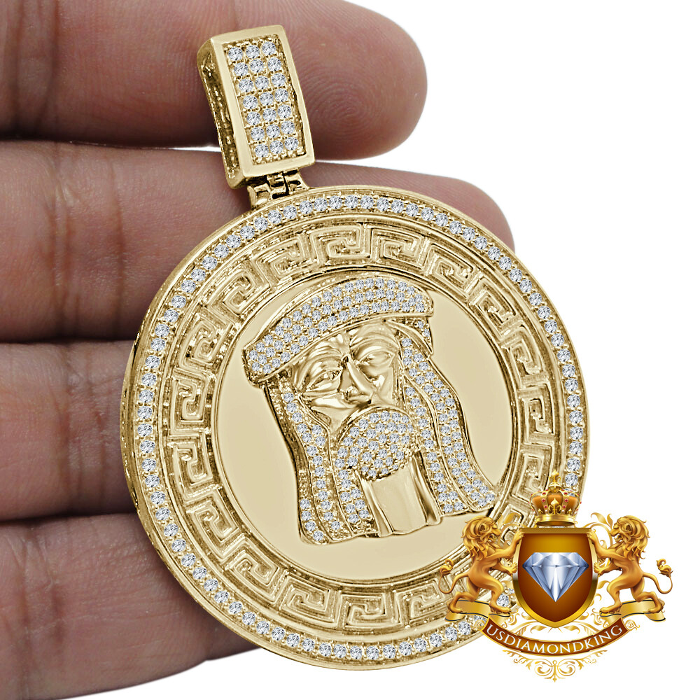 Pre-owned Us Diamond King Mens Big 2.65'' Real Yellow Gold Sterling Silver Greek Jesus Face Pendent Charm