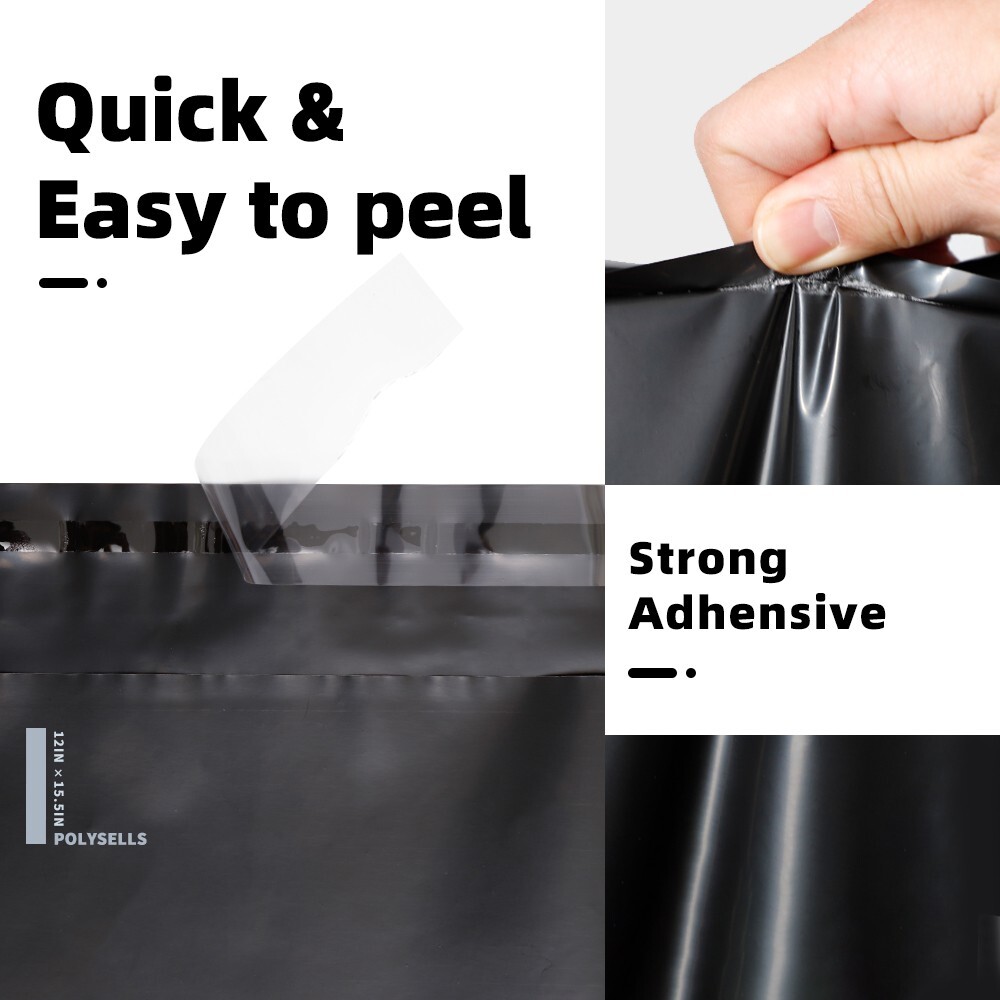 100 12x15.5 Poly Mailer Self Sealing Shipping Mailers Bags Black POLYSELLS