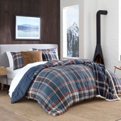 Eddie Bauer King Shasta Lake Comforter Set Indigo: Hypoallergenic, Microfiber,