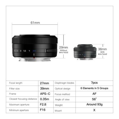 TTartisan AF 27mm F2.8 APS-C AF STM Lens For Fuji X Mount Camera X-A5 X-A7 XT1