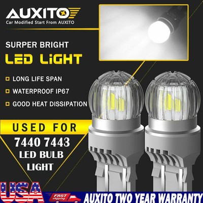 2PCS 7443 W21/5W T20 7440 White LED Brake Tail Stop Light Bulbs Globes Canbus