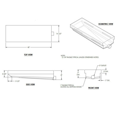 14 Gallon RV Holding Tank 40" X 14 1/2" X 8" 0215H Black Waste Water Tank