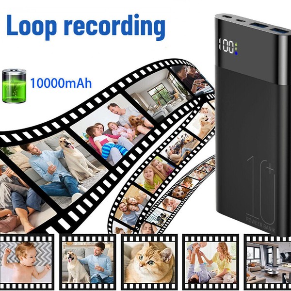 Power bank with loop recording feature and filmstrip graphics.