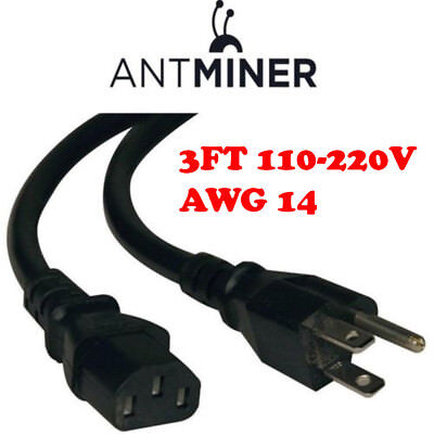 BITMAIN Antminer APW3 PSU Power Supply Cord Cable HEAVY AWG14 L3+ D3 S9 3FT