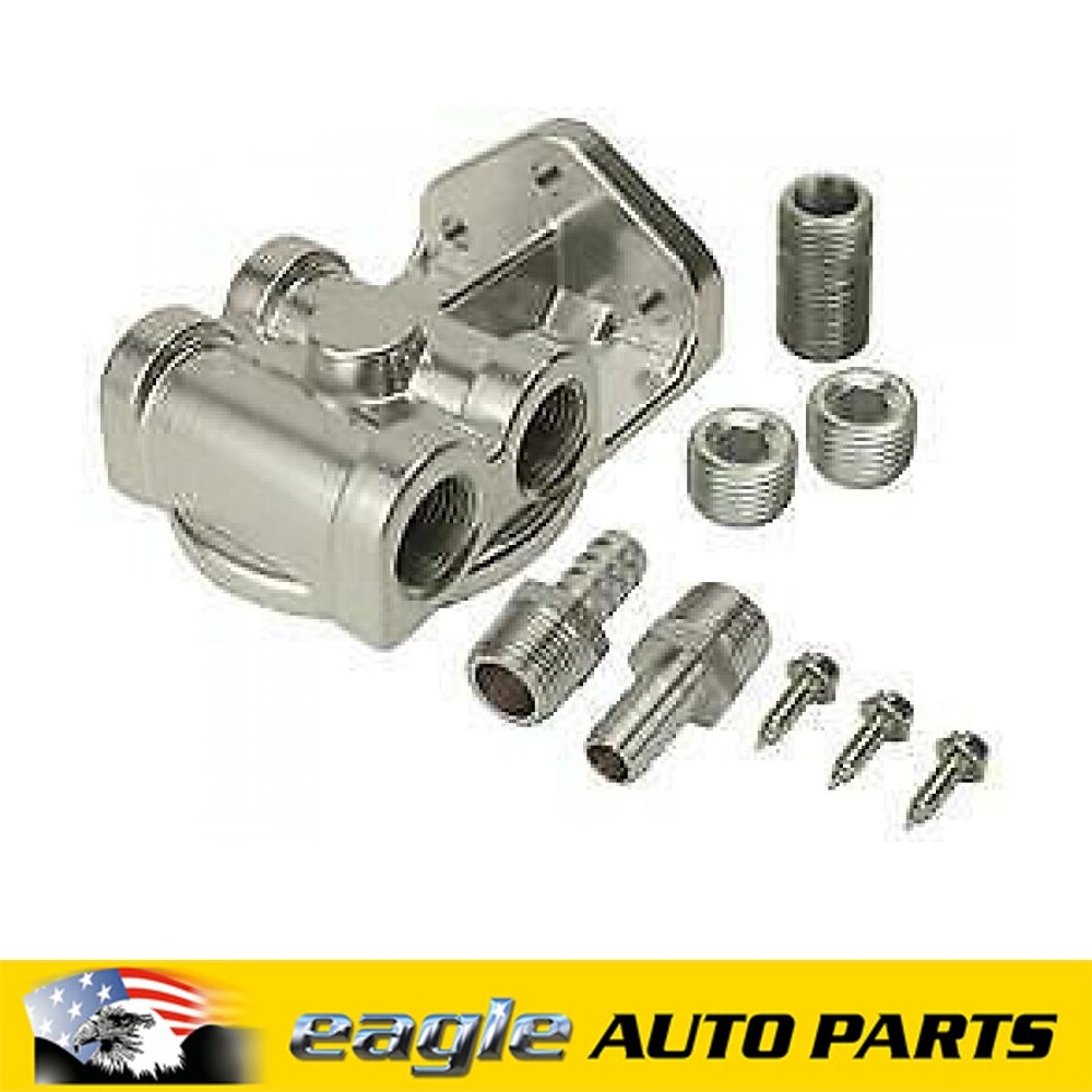 Derale Remote Oil Filter Mount, Dual, Aluminum .500 in. NPT Ports DER