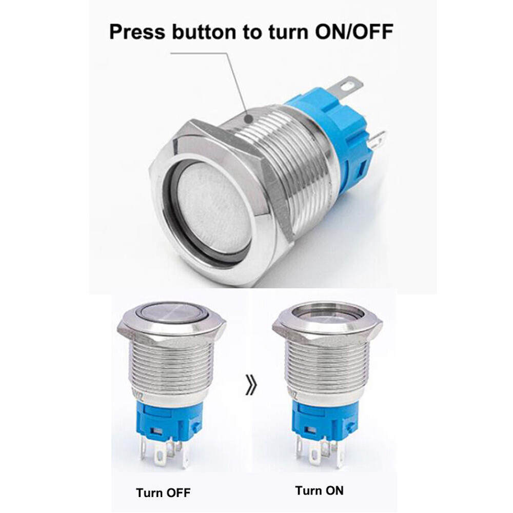 19mm 12V LED ON OFF Latching Push Button Power Switch with Wire Socket Harness