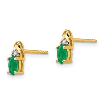Pre-owned Skyjewelers Real 14kt Yellow Gold Emerald And Diamond Earrings