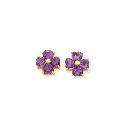 Pre-owned Goldia 14k Heart-shaped Amethyst Flower Post Earrings In Yellow