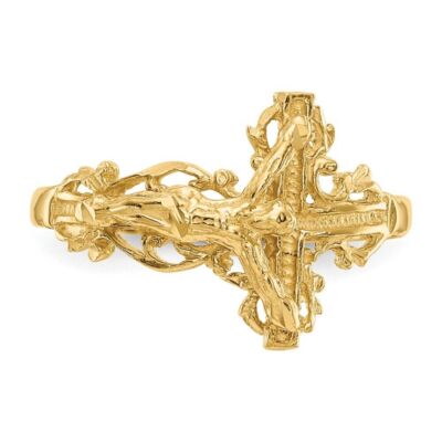 Pre-owned Diamond2deal 10k Yellow Gold Diamond-cut Crucifix Ring For Womens 1.5g Size 6.5