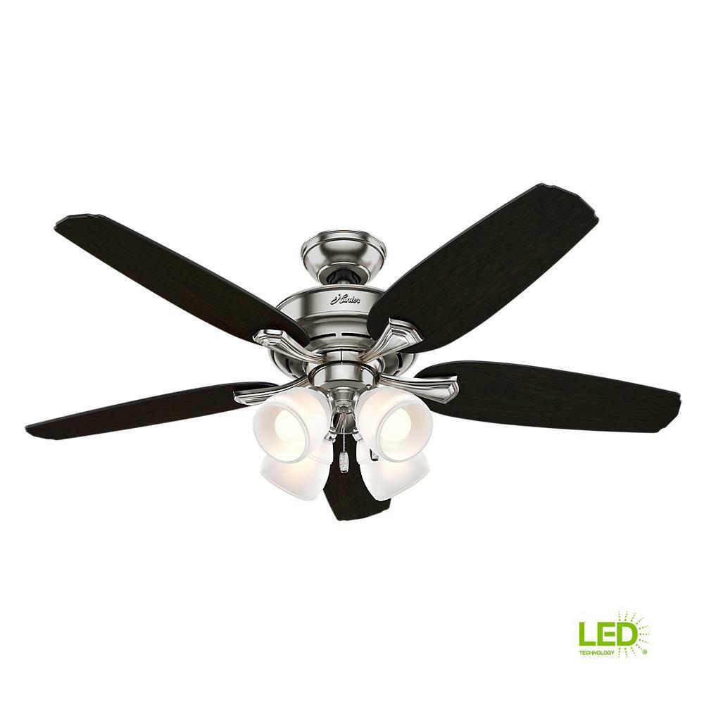 Hunter Ceiling Fan Led Light 52 In 5 Reversible Blades 4 Lights Brushed Nickel