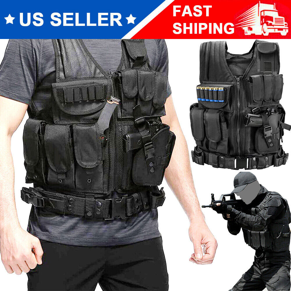 USA Tactical Vest Military Gun Holder Molle Police Airsoft Combat Assault Gear